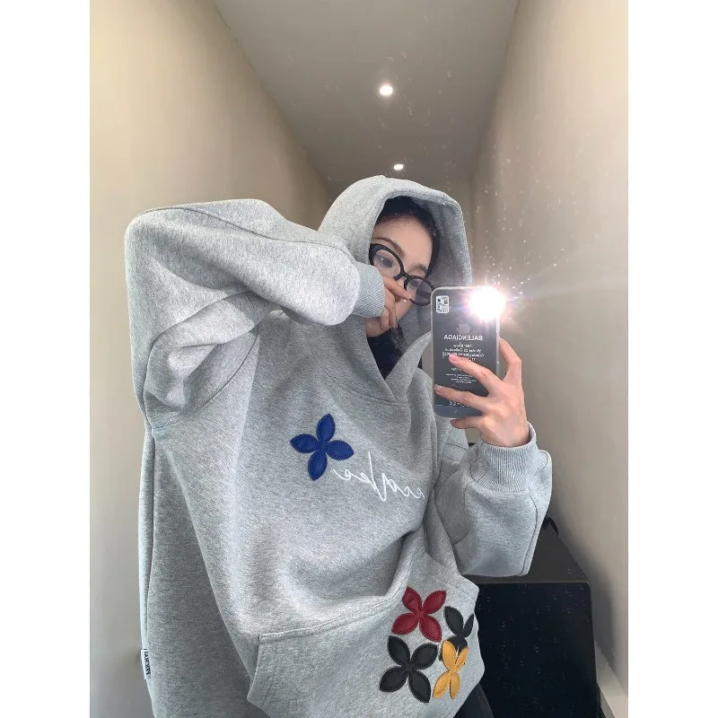

Solid Color Pullover Hoodie Men Women Heavy Embroidery Padded Tide Tide Sweatshirt Winter Loose Thickened Couple Casual Jacket