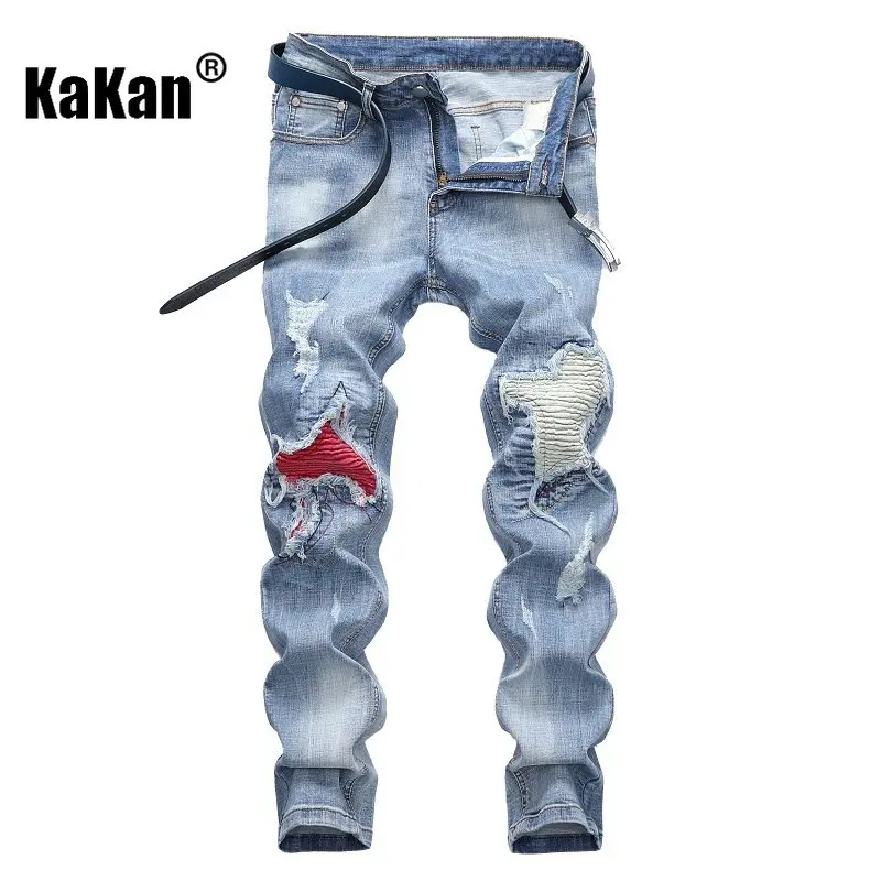 

Kakan - European and American Personality Light Color Stretch Motorcycle Men's Jeans, Spring New Jeans Men's K02-9703