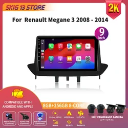 Car Radio For Renault Megane 3 2008-2014 Android 14 Auto Carplay GPS Navigation Multimedia Player 4G BT Rear Camera No 2 din DVD