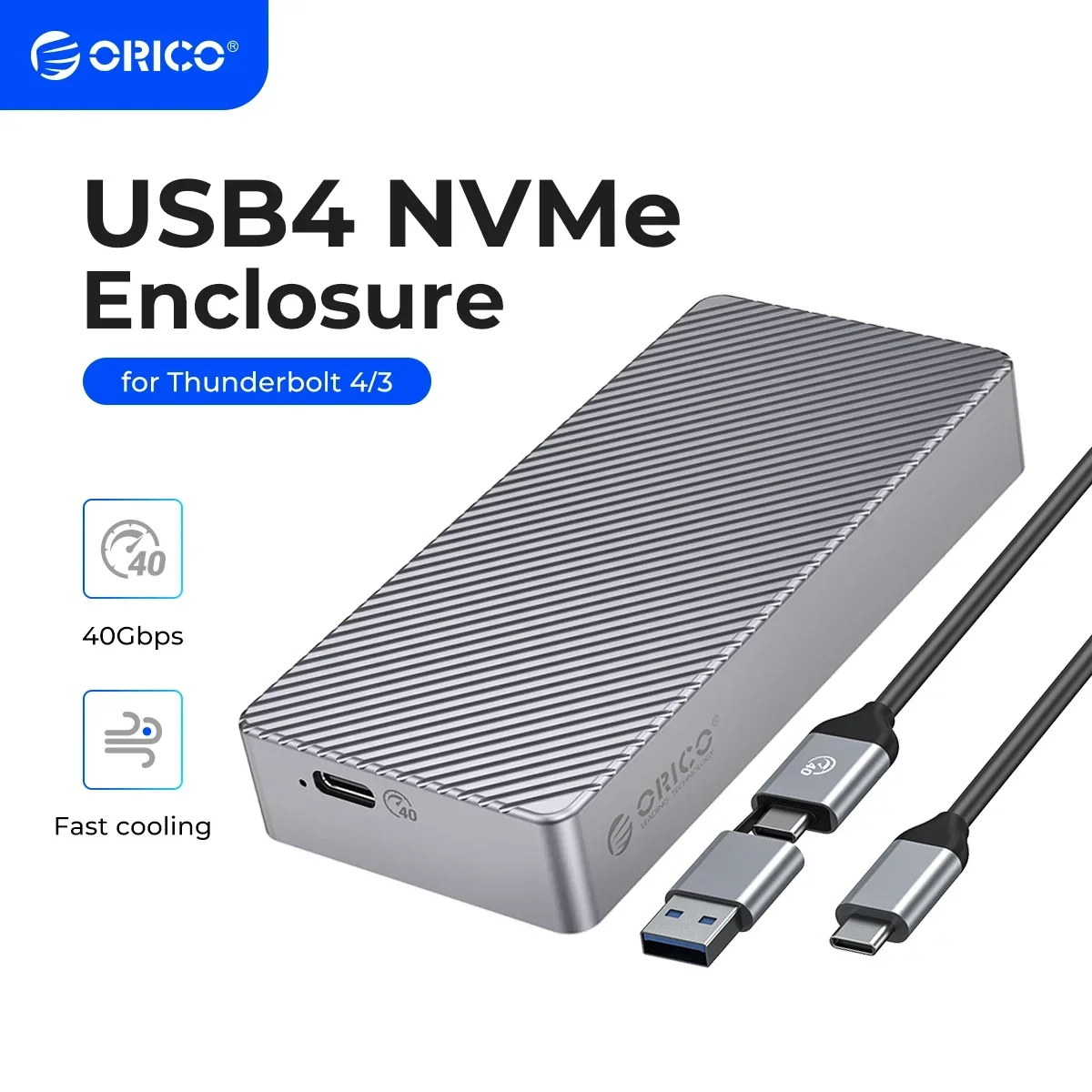 

ORICO 40Gbps M.2 NVMe SSD Enclosure USB4 PCIe3.0x4 USB C Aluminum External Adapter Compatible with Thunderbolt 3 4 Tool Free