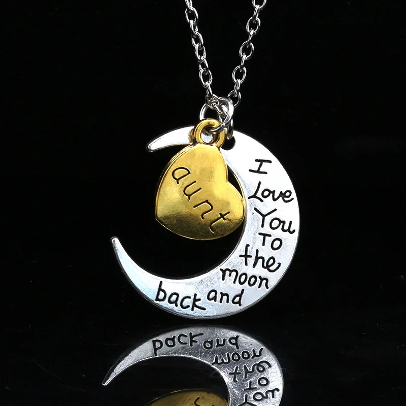 I Love You Mom Necklace Mom Keychain Family Relations Jewelry Moon Heart Pendant Necklace for Christmas Gifts Necklace for Women