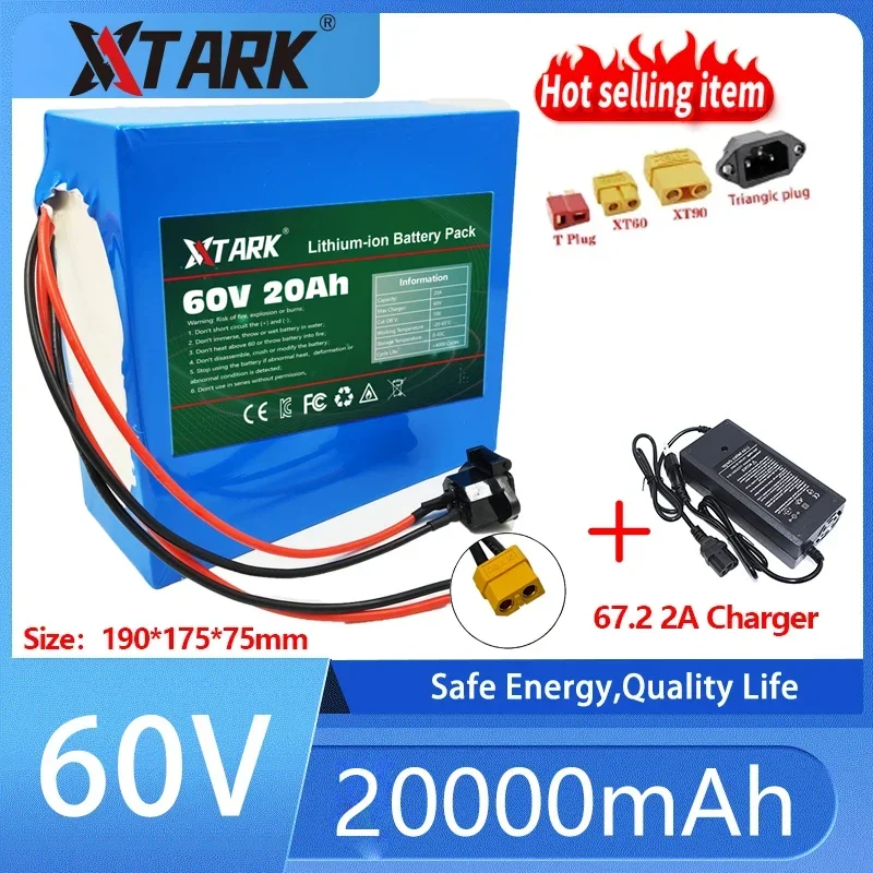 

21700 16S4P 60V 20Ah Battery Pack For Electric Scooter Bicycle 60V XT60 Plug Replacement Lithium Batteries +67.2V 2A Charger