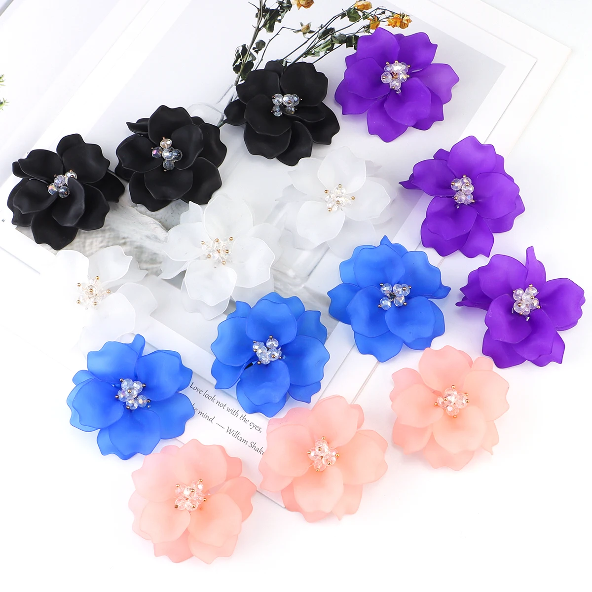 50Pcs Crystal Beads Acrylic Pearl Flower Sewing Patch Connectors for Jewelry Findings DIY Hair Accessories Badge Brooch Making