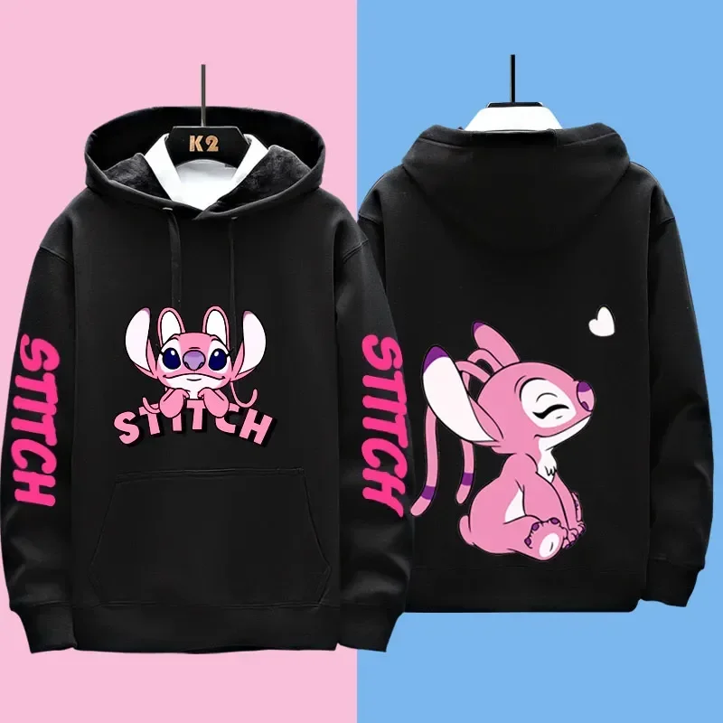 Disney Stitch Pattern Couples Wear Men and Women Casual Sweatshirts Autumn and Winter Warm Loose Hooded Jackets and Clothes