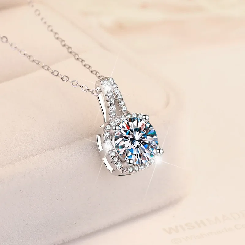 MINWEEN 1ct 2ct D Color Moissanite Necklace for Women Luxury Quality Jewelry S925 Sterling Silver White Gold Pendant