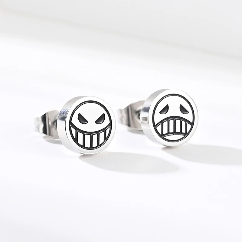 Cosplay Jewelry Accessories Titanium Steel Stud Earrings For Women Men Character Ace Dissymmetry Face Earring Fashion Jewelry