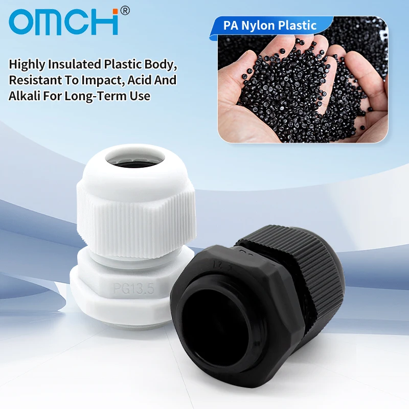 OMCH 10PCS PG Cable Glands Waterproof IP68 Nylon Plastic Joint Connectors PG7 PG9 PG11 PG13.5 PG16 for Distribution Box