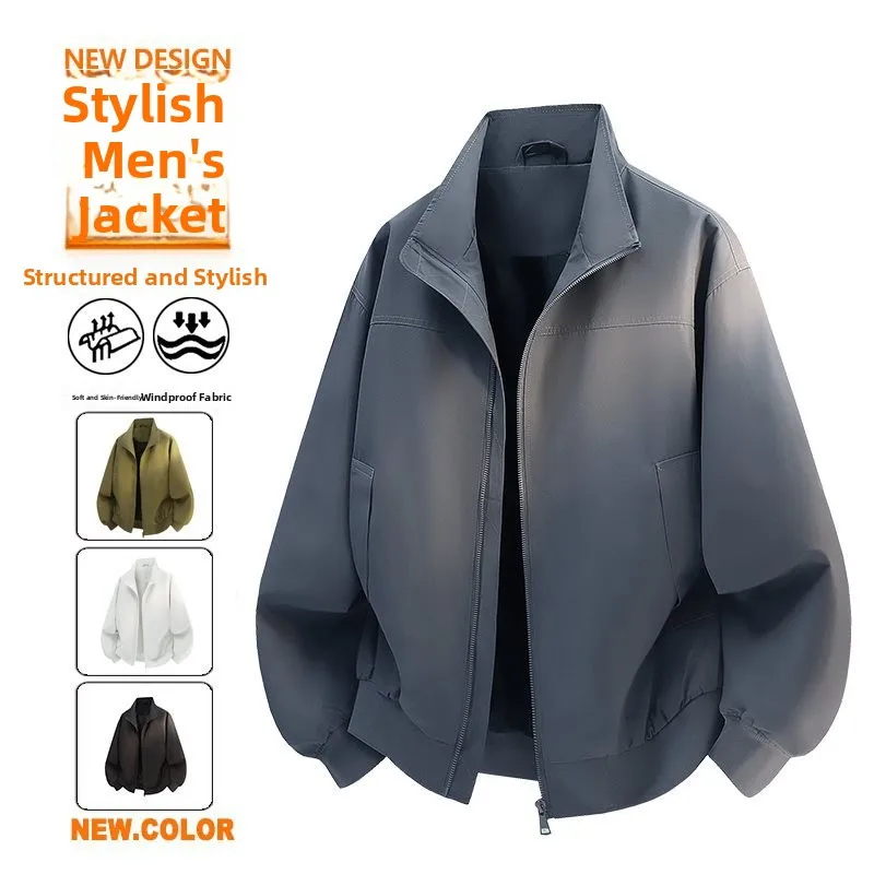 

2026 New High Quality Flight Jacket Casual Stand Collar Baseball Collar American Style Men's Loose Fit Long Sleeve Woolen Jacket