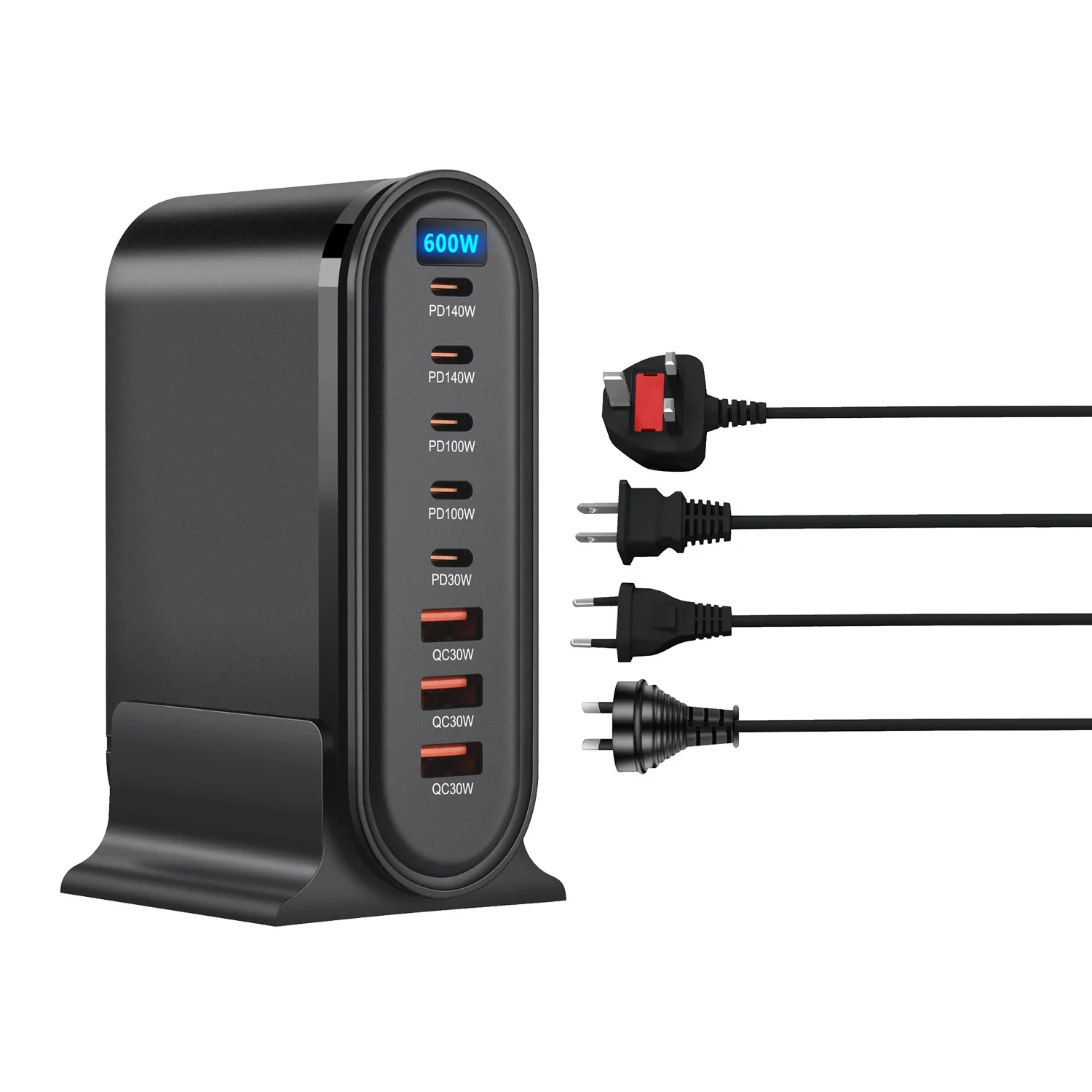 

Mobile Phone Charger 600W GaN PD 8-Port Fast Charging Station - All-in-One High Power Benchtop Hub with Lamp Display