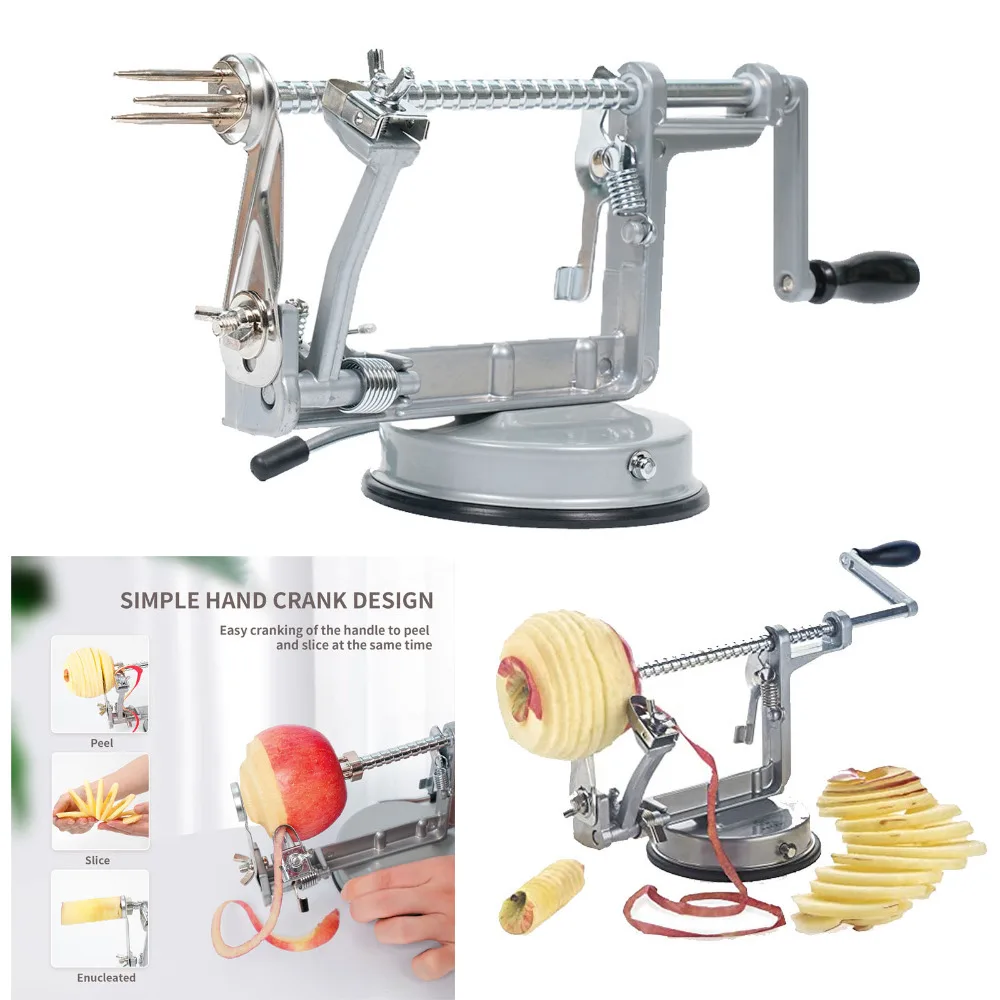 

Hand Crank Fruit Peeler 3 in 1 Stainless Steel Potato and Apple Peeler with Adsorption Base for Home Kitchen Gadgets