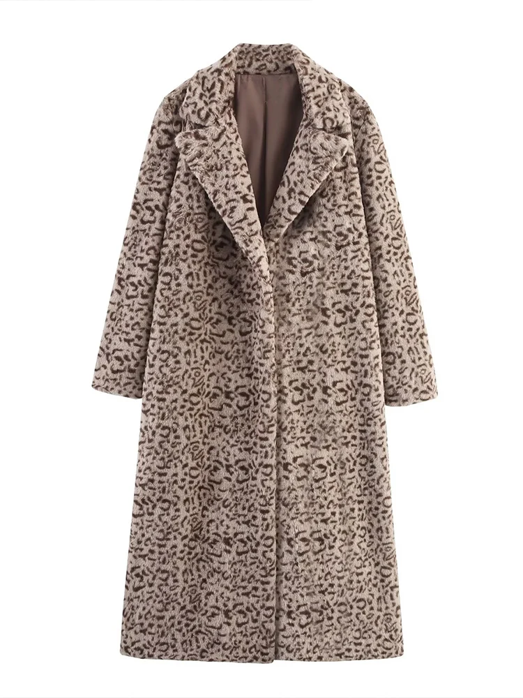 

European style new women's fashion versatile temperament loose fake fur long sleeve lapel long coat
