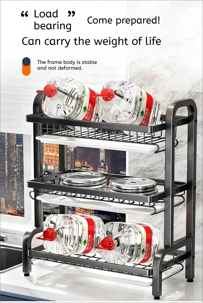 

Rust-Proof Stainless Steel Dish Rack 2-Tier Includes Drainboard & Utensil Holder Heavy-Duty Space-Saving Countertop Drainer