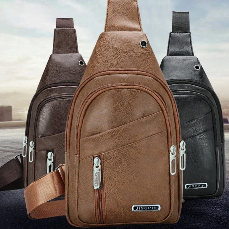 New  Leather Chest Bag Men Travel Crossbody Bag Business Black Chest Pack Casual Sling Bag Male Shoulder Messenger Bag