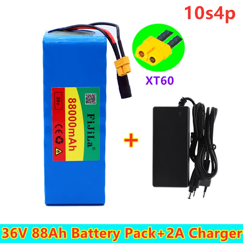 36V88Ah10S4P battery pack 500W high power battery 42V88000mAh Ebike electric bike BMS 42v battery with xt60 plug+charger