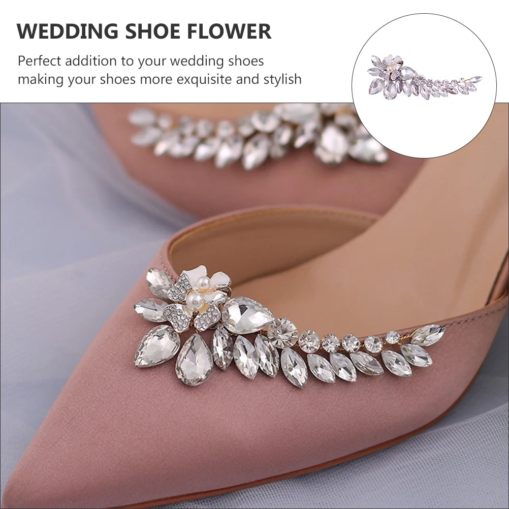 1Pair Shoe Flower Decoration Removable Pearl Rhinestone Buckles DIY Wedding Party Bride Shoes Ornaments Lightweight Detachable