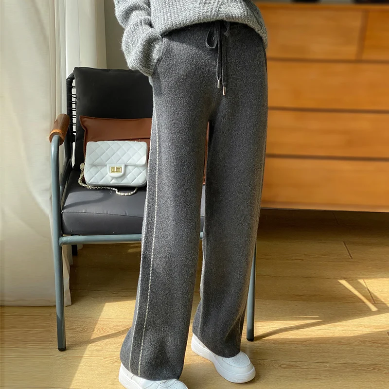 Autumn and Winter New Women\'s Wool Wide Leg Pants Simple and Fashionable Long Women\'s 100% Beautiful Nuo Wool Wide Leg Pants