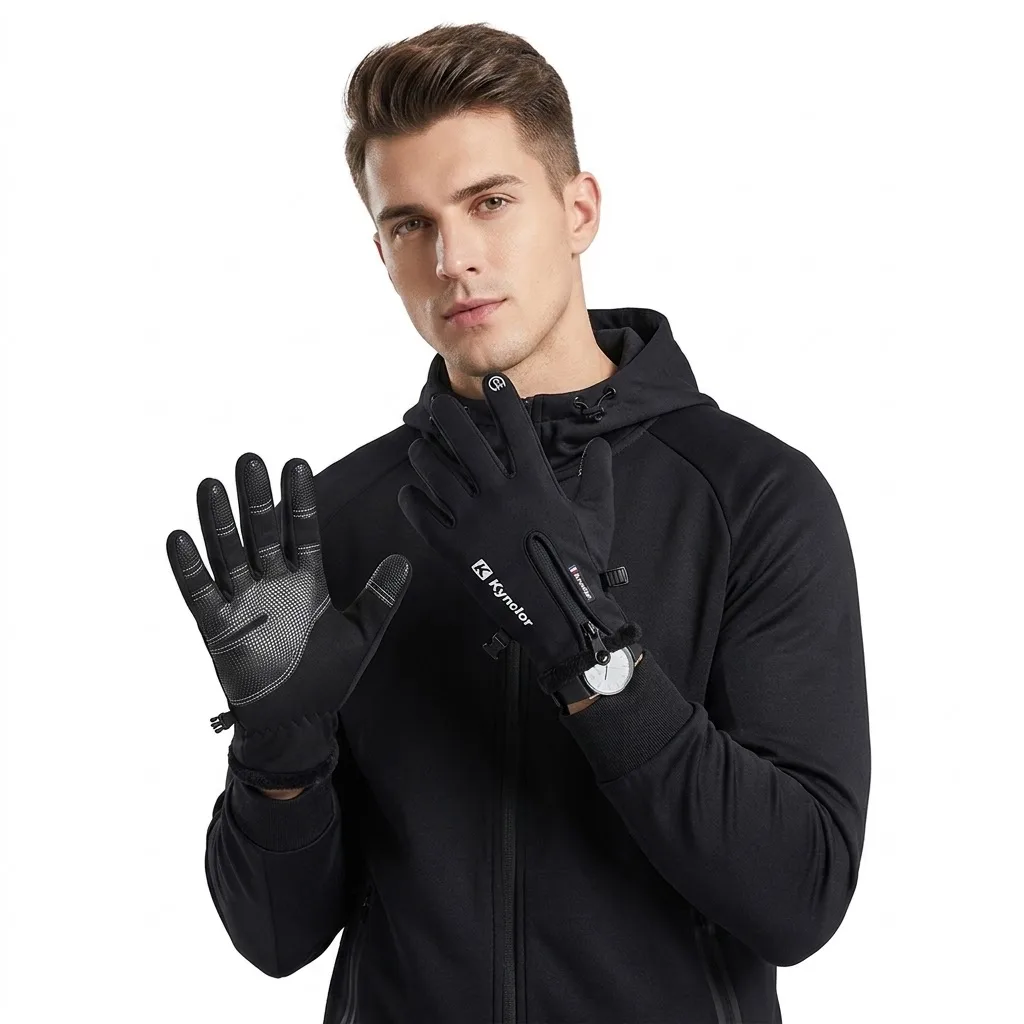 Winter warm gloves, suitable for men and women, zip-up gloves, windproof and waterproof, cozy ski gloves