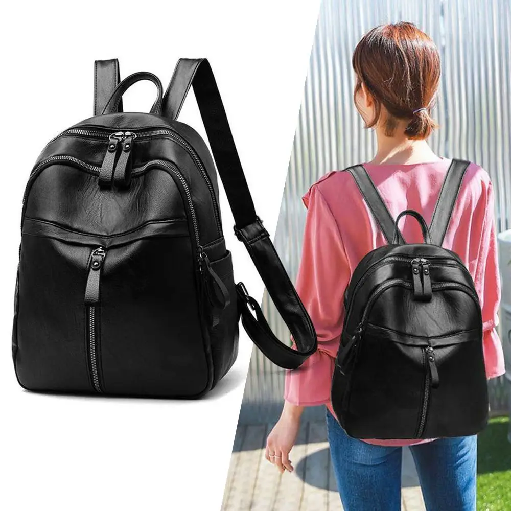 Simple PU Leather Women Backpack Black Large Capacity Shoulder Bags Waterproof Travel Bag Gift - view 4
