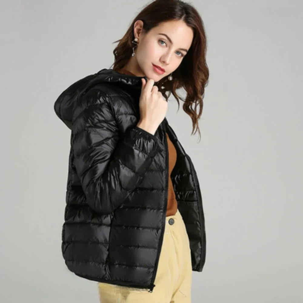 

Women's Down Jacket Autumn Winter 2024 Ultralight Thin White Duck Down Coat Portable Warm Hooded Puffer Jackets Female Outerwear