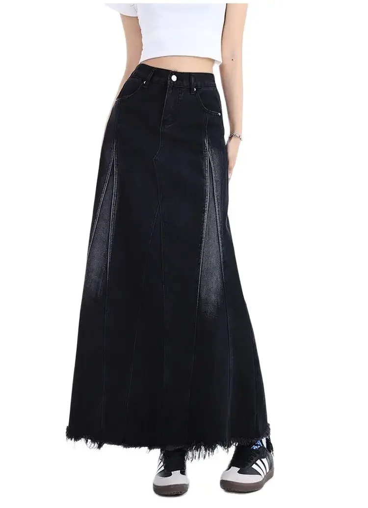 

2024 Women Black Denim Skirt Y2k Elegant A-Line Skirt Harajuku Korean High Waist High Street Trend Jean Skirts