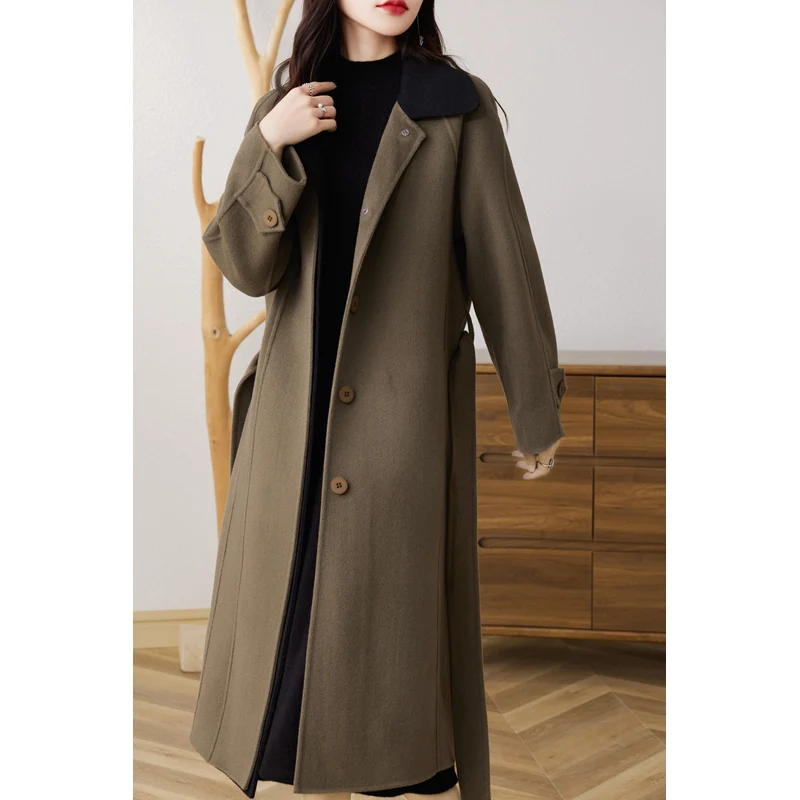 2024 Autumn and Winter Latest Women's Coat Long Two Colors 100% Pure Wool Woolen Coat Fashion Women's Fashion Clothing