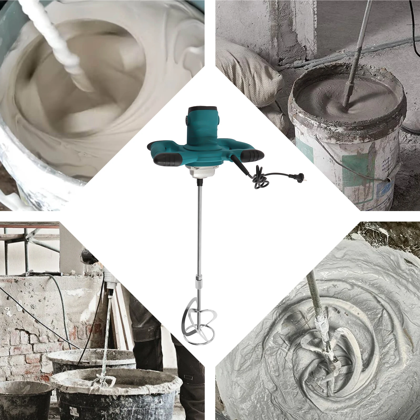 Handheld Concrete Mixer S-shape Mixing Head 2100W Pure Copper Motor with Self-locking Switch