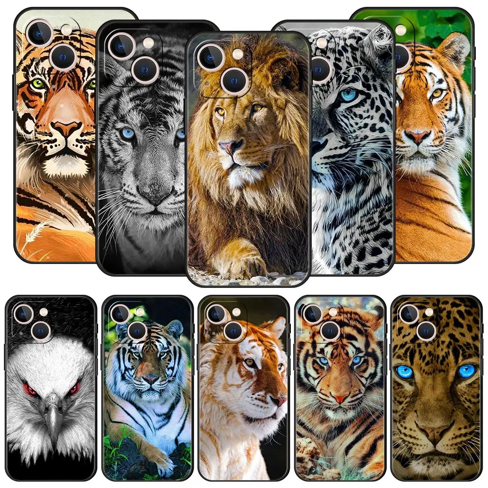 Tiger Lion Leopard For iPhone 11 12 13 15 14 Pro Max Phone Case X XR XS 7 8 Plus SE 2020 Luxury Black Silicone Cover Funda