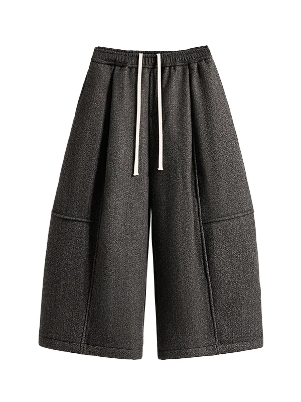 ارتفاع الخصر Dstring Fce اصطف السراويل واسعة الساق المرأة عارضة فضفاض التخسيس الخريف الشتاء السراويل للسيدات