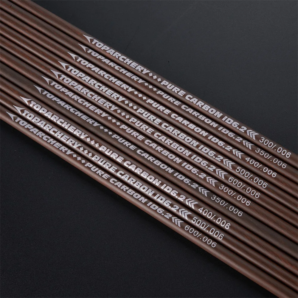 31inch Pure Carbon Arrow Shaft Spine 300 350 400 500 600 ID 6.2 mm for Recurve Bow Compund Bow and Arrows Hunting Shooting