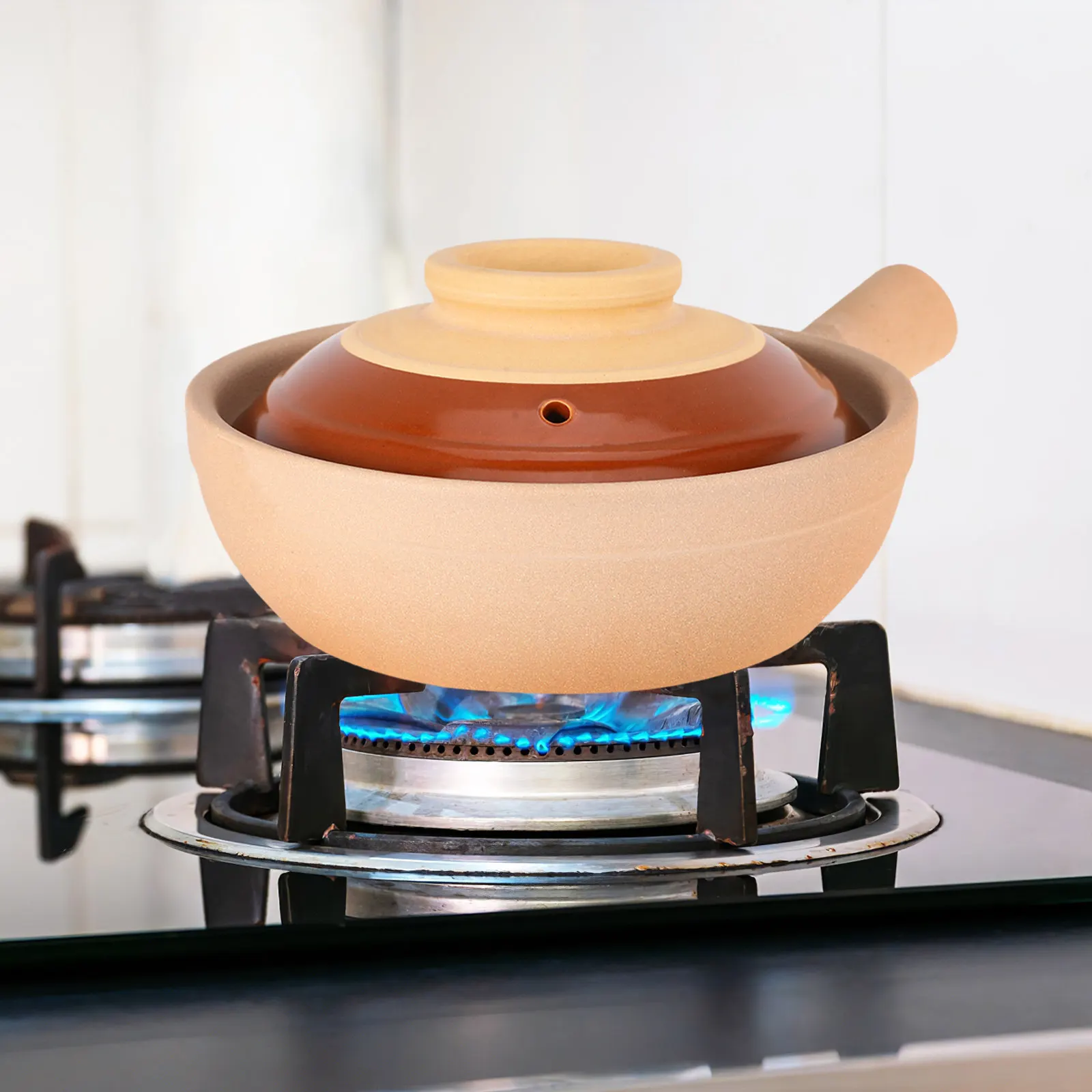 

Ceramic Casserole Pot with Single Handle Traditional Earthenware Cooking Pot for Soup Rice Porridge Terracotta Clay Cookware