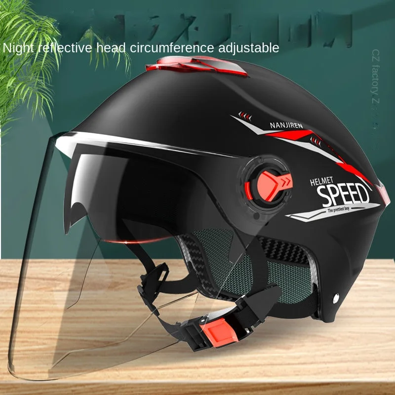 Electric Vehicle Helmet Men and Women Four Seasons Universal Summer Sunscreen Battery Car Half Helmet Light Double Lens