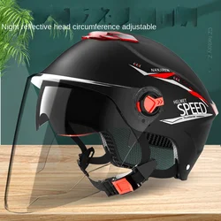 Veículo elétrico capacete masculino e feminino quatro estações universal verão protetor solar bateria carro meia luz capacete lente dupla