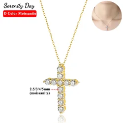 3mm 5mm Gold Color D Moissanite Cross Necklace for Women Men S925 Pendant 100% Solid Silver Chain Anniversary Girl Gift Jewelry