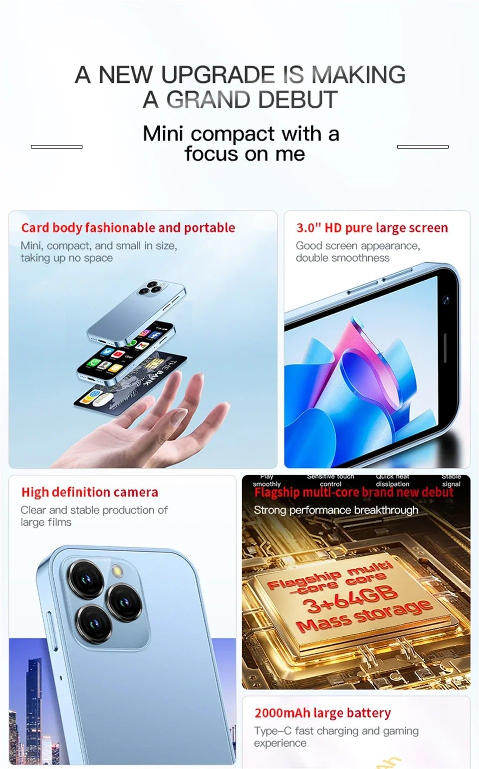 SOYES XS16 4G Mini Smartphone 3.0 Inch Display Android 10.0 2000mAh Small Mobile Phone