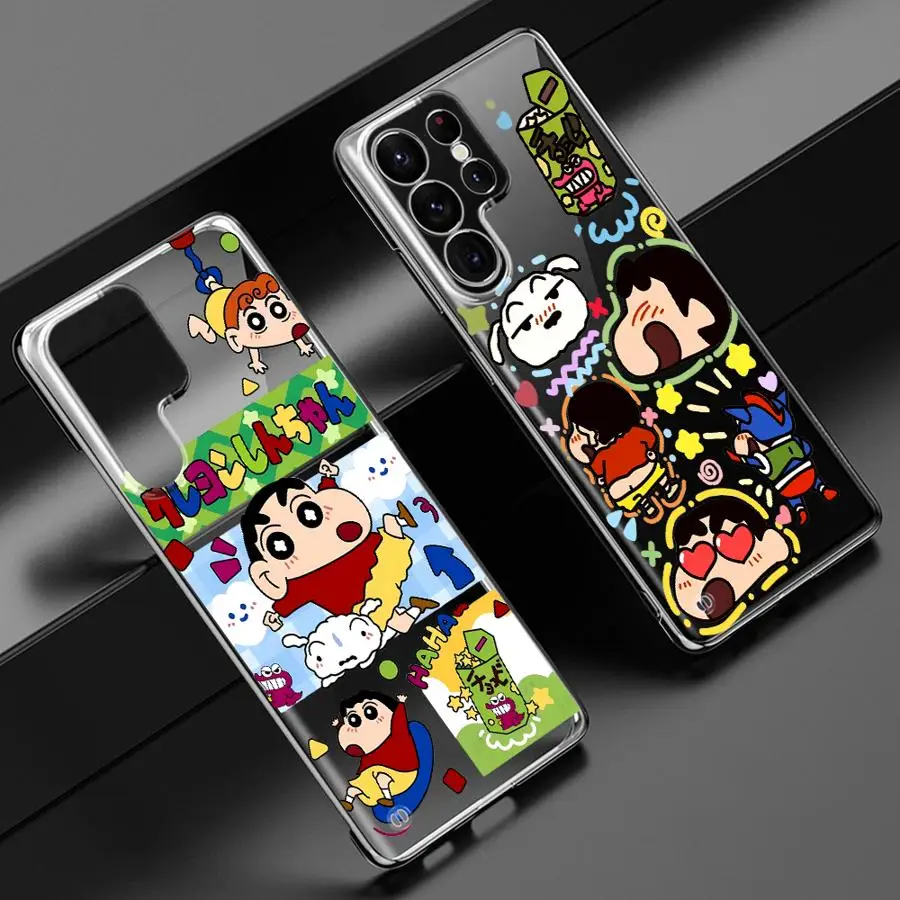 Cartoon Cra-yon Shin-chan Clear Hard Phone Case for Samsung Galaxy S20 FE S21 S22 S23 S24 Ultra S23 FE S22 Plus Transparent Cove