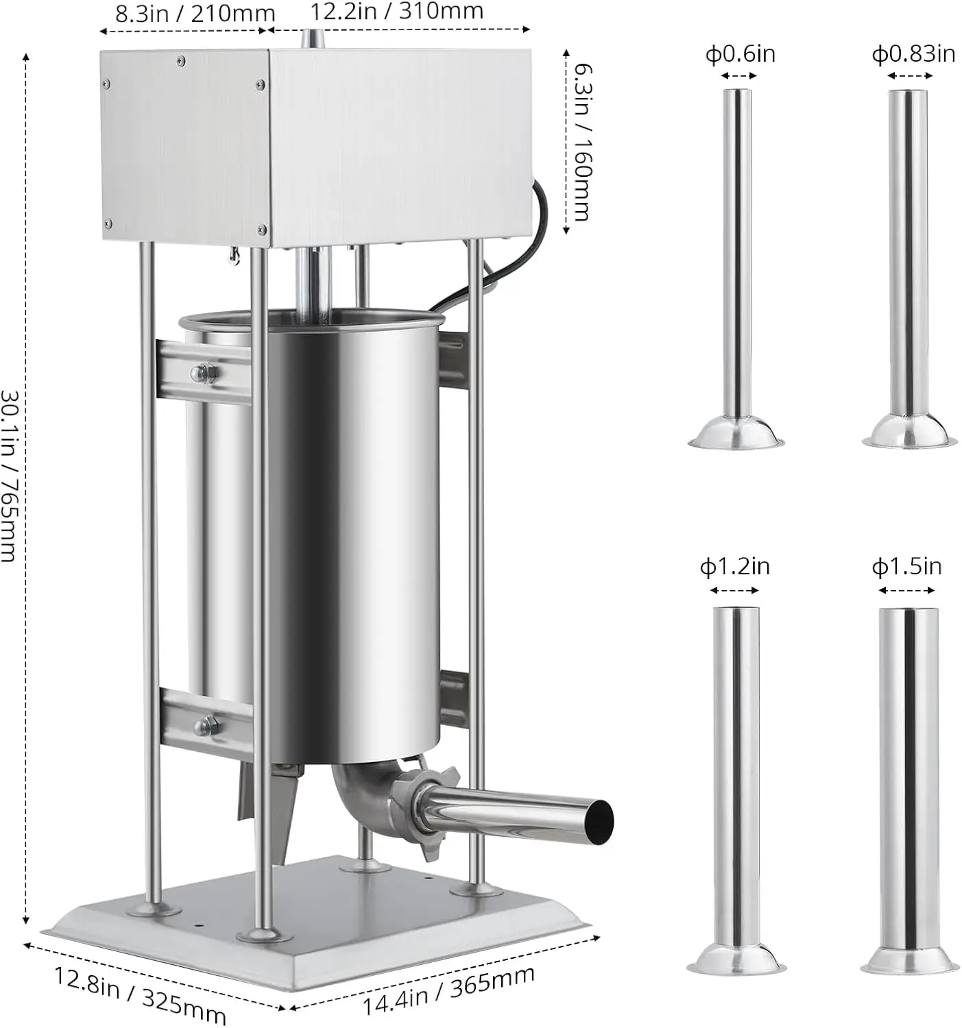 Electric Sausage Stuffer 15L / 33LBS Sausage Maker Machine Stepless Speed & Hand-Free Foot Pedal Vertical Meat Stuffer