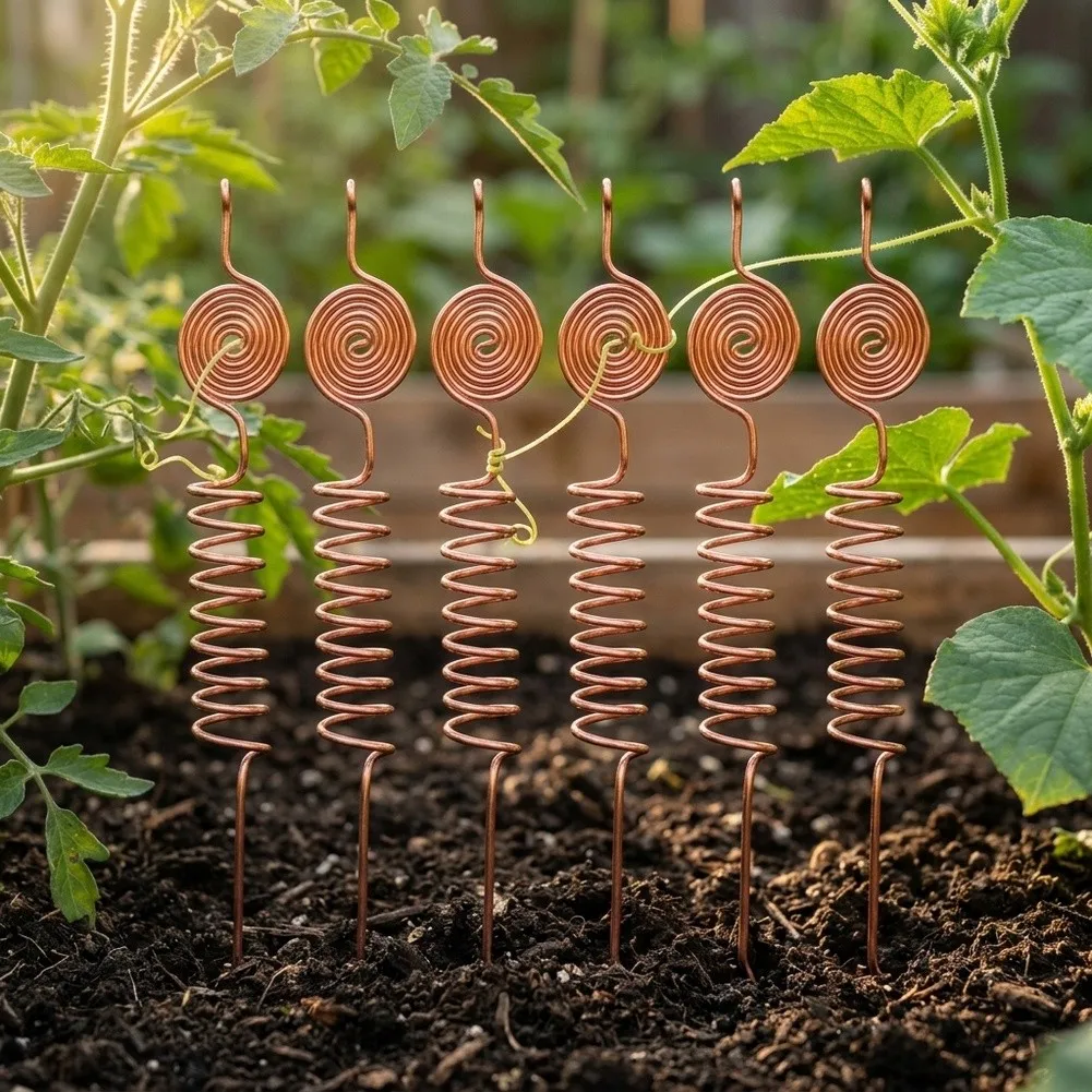 6pcs Electroplated Copper Garden Antenna- Kit Garden Plant Support Stakes For Vegetable Flower Growth Enhancement Tools ﻿