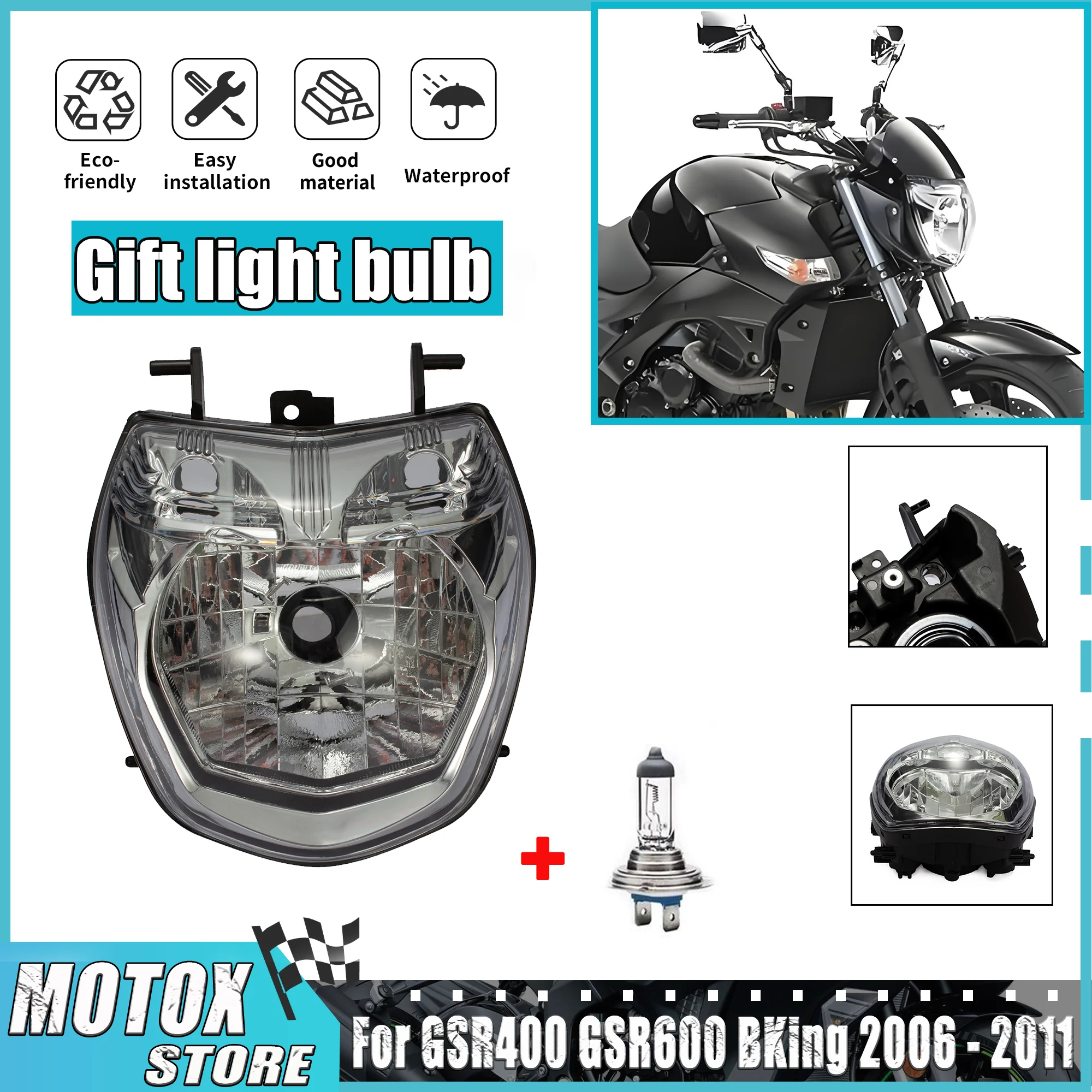 

Fit For SUZUKI GSR400 2006 - 2011 GSR600 Headlamp GSR 400 GSR 600 BK600 BK400 Head Light 2007 2008 Motorcycle Headlight Assembly