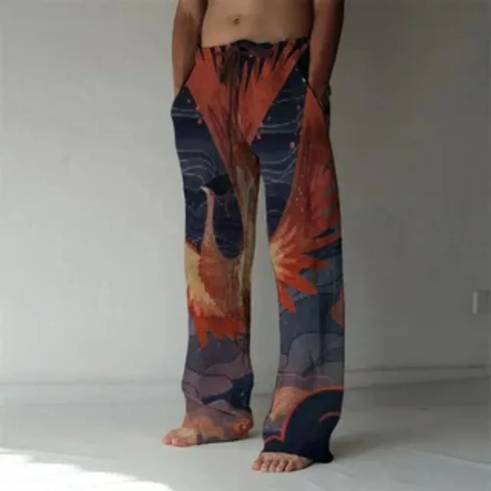 2025 Men's summer fashion wide-leg pants, 3D-printed loose beach pants with American flag, holiday casual wide-leg pants