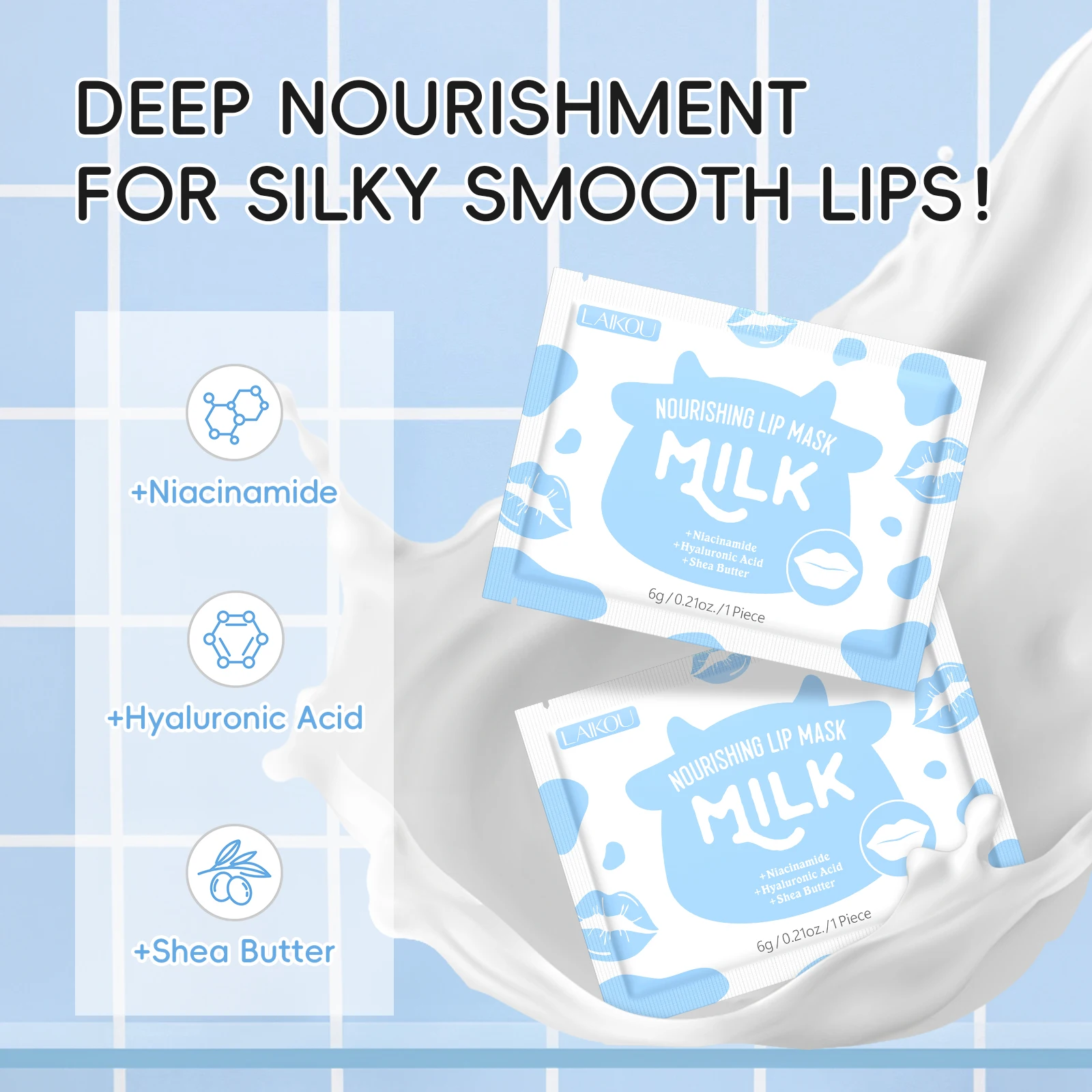 LAIKOU Milch-Hautpflegeset 7-teilig Schlafmaske Serum Handcreme Schlamm-Maske Tuchmaske Augen-Lippen-Maske Tiefenwirksame Feuchtigkeitspflege – Detail 3