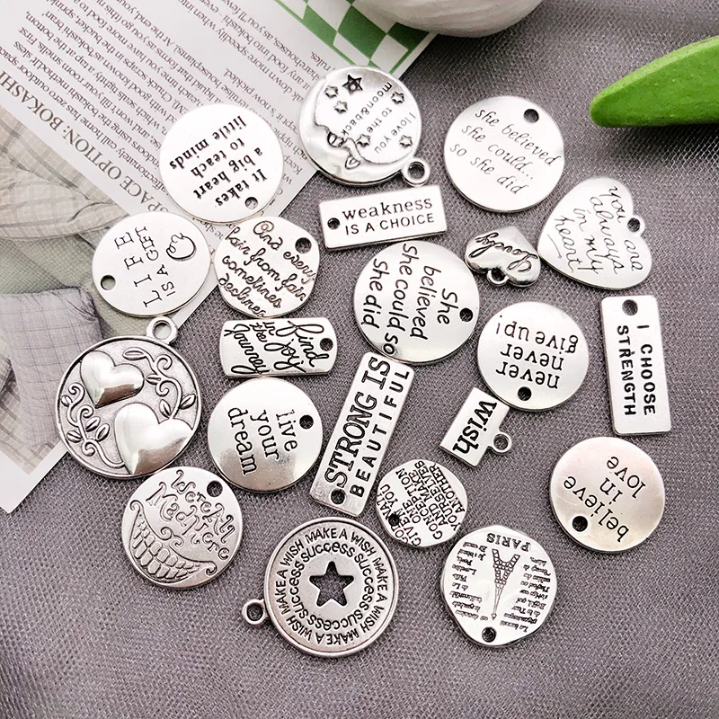 5-20Pcs Retro Silver Color Encourage Never Give Up English Words Charm For Jewelry Making DIY Necklace Earrings Pendant Findings