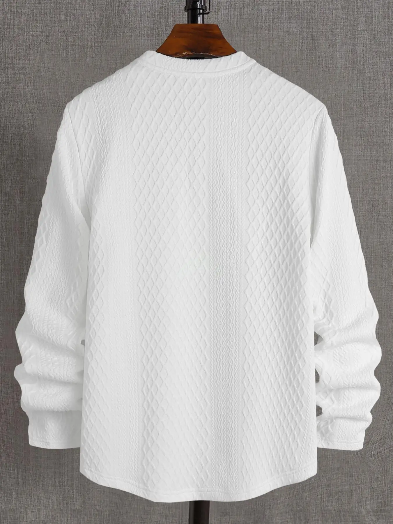 Men's Regular Fit Long Sleeve T-Shirt Textured Knit round Neck Casual Patched Detail Top for All Seasons Fashion