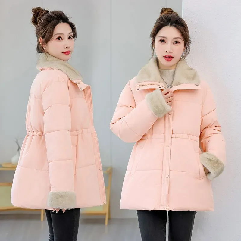 

Женская зимняя утепленная куртка-парка 2026 года: средней длины, с отложным воротником, приталенная, модная, свободного кроя, утолщенная, теплая