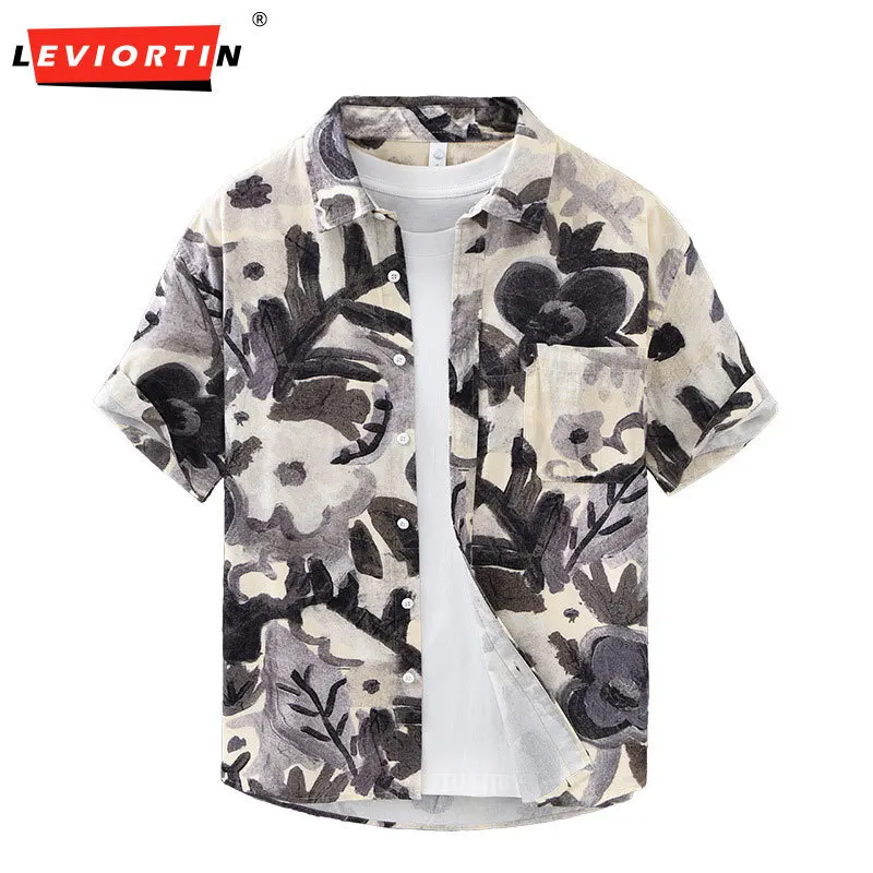 

Летняя мужская модная тенденция, высококачественная рубашка с короткими рукавами с принтом, универсальная, повседневная, свободная, дышащая, модная и красивая рубашка