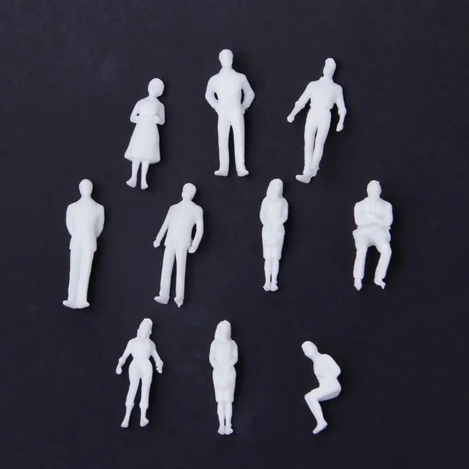 Mosiee 50/100 Pcs Modèle Miniature à l'Échelle 1:75 Figurines Blanches pour Construction Architecturale Table de Sable Mise en Page de Chemin de Fer Kit Diorama