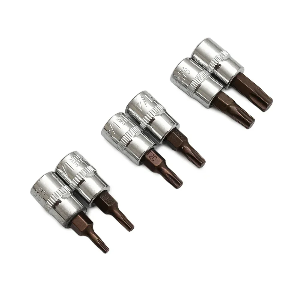 

6 Pcs/set 1/4" Torx Screwdriver Sockets Bits Drive Head Screwdrivers Socket Metal Material Hand Tools T15 T20 T25 T30 T40