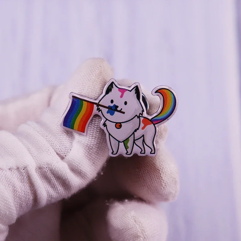 Gay Pride Cat With Rainbow Flag LGBT Pin Brooch support homosexual, bisexual and lesbian Fashion Jewelry Gift