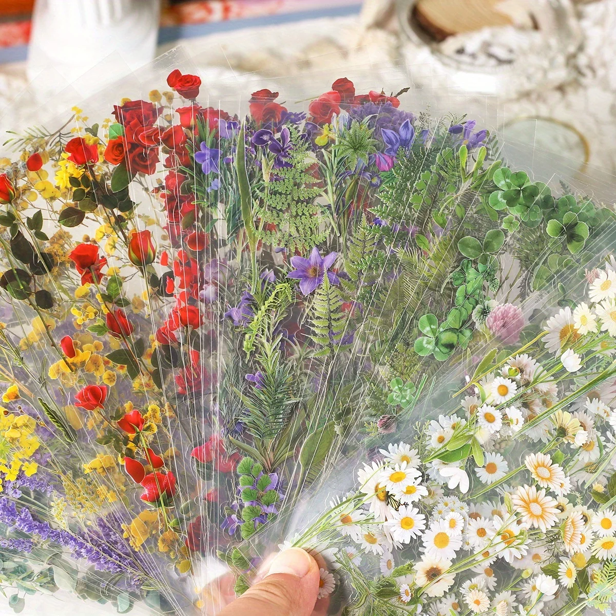 

48 Sheets Flower Stickers Pack Plastic Self-Adhesive Decals for DIY Scrapbooking Journaling Planners Crafts Diary Stickers