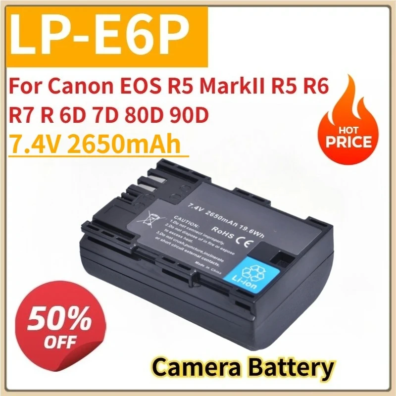 

New Camera Battery 7.4V 2650mAh LP-E6P+LED Charger For Canon EOS R5 Mark II R5 R6 R7 R 6D 7D 80D 90D 5D EOS 5DS R MarkII MarkIII