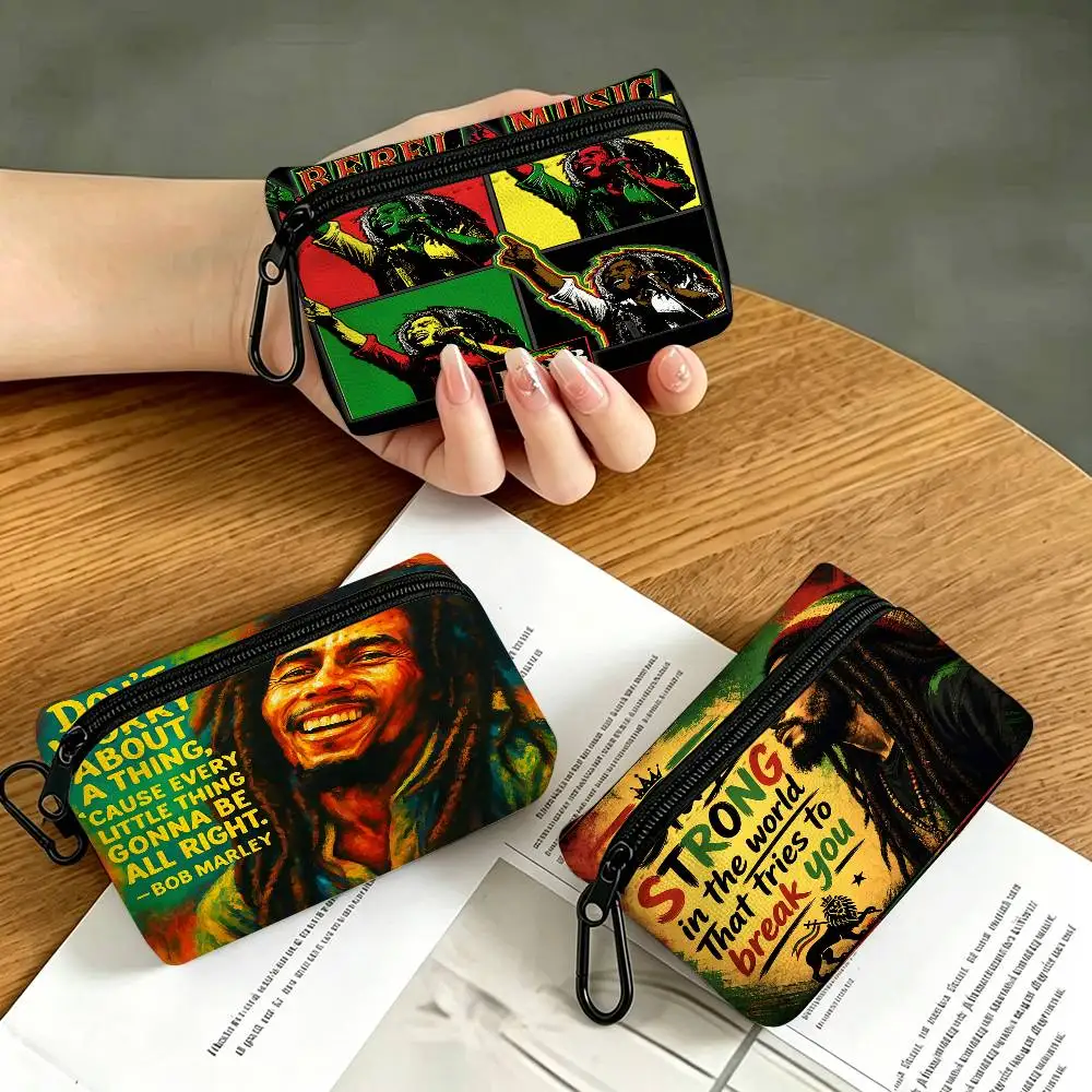 Bob Marley Reggae Music Daily Carry Oxford Fabric Small Coin Purse Multi-use Storage Pouch For Keys Cards Coins